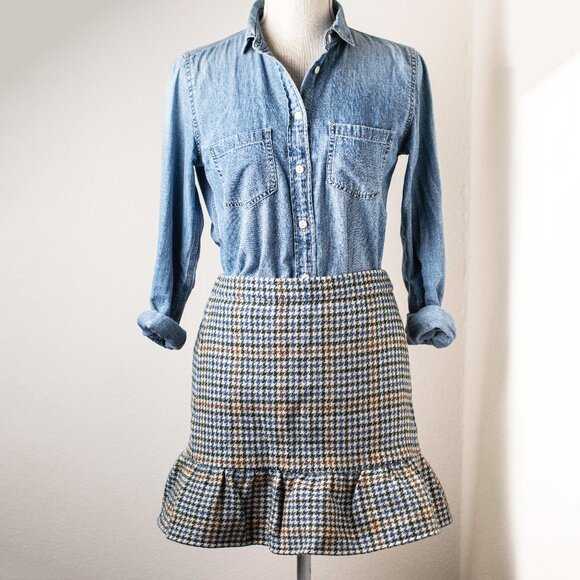 J. Crew Dresses & Skirts - J. Crew Plaid Houndstooth Ruffle Skirt Wool Blend size 00